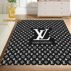 Louis Vuitton Pattern Monogram Big Logo Black White Luxury Home Decor Area Rug Carpet Doormat