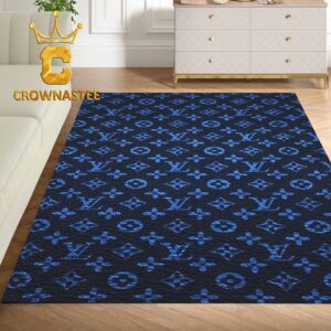 Louis Vuitton Pattern Monogram Black Blue Luxury Home Decor Area Rug Carpet Doormat