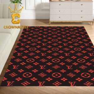Louis Vuitton Pattern Monogram Black Red Luxury Home Decor Area Rug Carpet Doormat