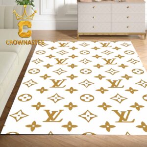 Louis Vuitton Pattern Monogram White Brown Luxury Home Decor Area Rug Carpet Doormat