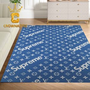 Louis Vuitton Supeme Navy Pattern Monogram Luxury Home Decor Area Rug Carpet Doormat