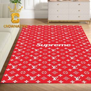 Louis Vuitton Supreme Big Logo Red Pattern Monogram Luxury Home Decor Area Rug Carpet Doormat