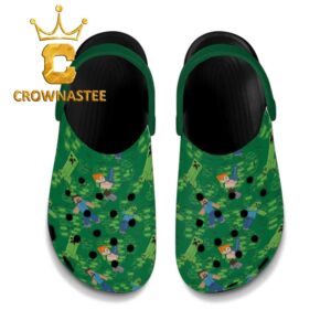 Minecraft Steve Alex Creeper Tubbz Green Pattern Crocs Fleece Clogs