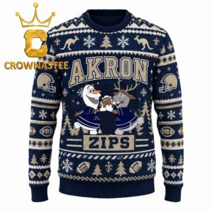 Akron Zips Olaf And Sven Football Frozen Christmas Ugly Sweater