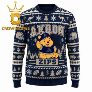 Akron Zips Pooh Bear NCAA Football Christmas Ugly Sweater