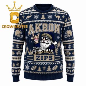 Akron Zips Rock Santa Claus Football  Christmas Ugly Sweater