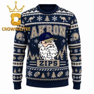 Akron Zips Santa Claus Face Christmas Ugly Sweater