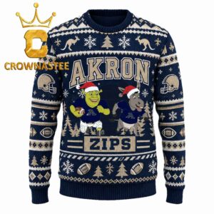 Akron Zips Shrek and Donkey Football Christmas Ugly Sweater