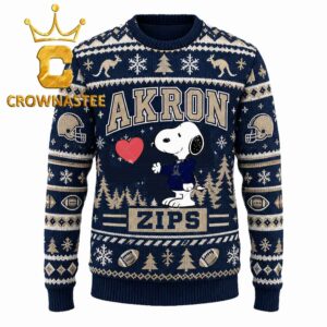 Akron Zips Snoopy With Heart Christmas Ugly Sweater