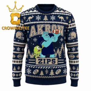 Akron Zips Sully And Mike Monsters Football Christmas Ugly Sweater