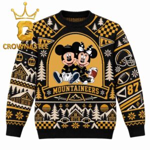 Appalachian State Mountaineers Disney Mickey And Minnie Football Christmas Ugly Sweater