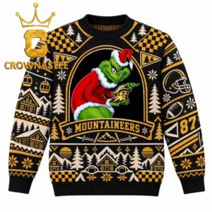 Appalachian State Mountaineers Grinch Stolen Logo Christmas Ugly Sweater