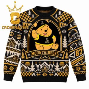 Appalachian State Mountaineers Pooh Bear Christmas Ugly Sweater