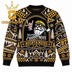 Appalachian State Mountaineers Rock Santa Claus Football Christmas Ugly Sweater