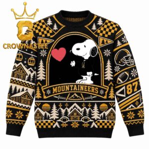 Appalachian State Mountaineers Snoopy With Heart Christmas Ugly Sweater