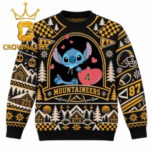 Appalachian State Mountaineers Stitch Hugging Big Heart Christmas Ugly Sweater