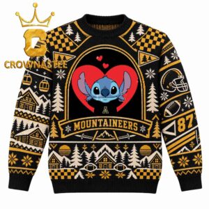 Appalachian State Mountaineers Stitch In Heart Christmas Ugly Sweater