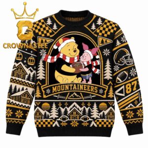 Appalachian State Mountaineers Winnie the Pooh And Piglet Football Christmas Ugly Sweater