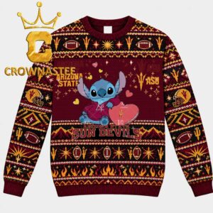 Arizona State Sun Devils Stitch Hugging Big Heart Christmas Ugly Sweatshirt