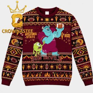 Arizona State Sun Devils Sully And Mike Football Monsters Christmas Ugly Sweater