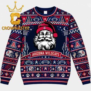 Arizona Wildcats Santa Claus Head NCAA Football Christmas Ugly Sweater