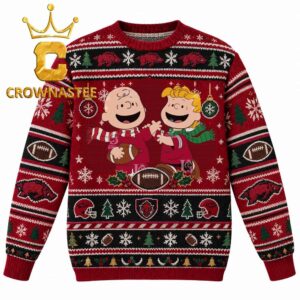 Arkansas Razorbacks Charlie Brown And Linus Football Christmas Ugly Sweater