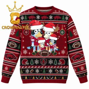 Arkansas Razorbacks Christmas Bluey Santa Family Christmas Ugly Sweater