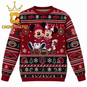 Arkansas Razorbacks Disney Mickey And Minnie Football Christmas Ugly Sweater