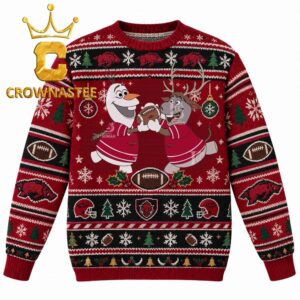 Arkansas Razorbacks Frozen Olaf And Sven Football Christmas Ugly Sweater
