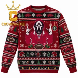 Arkansas Razorbacks Ghostface Scream Football Christmas Ugly Sweater