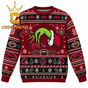 Arkansas Razorbacks Grinch Hand Stole Logo Christmas Ugly Sweater