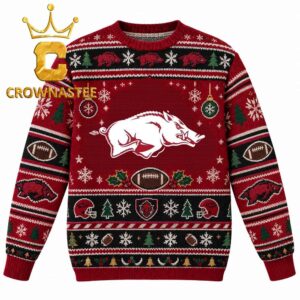 Arkansas Razorbacks Hog White Logo Christmas Ugly Sweater