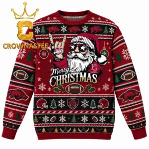 Arkansas Razorbacks Rock Santa Claus Football Merry Christmas Ugly Sweater