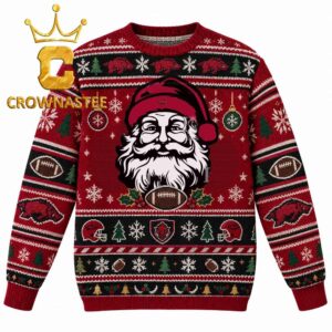 Arkansas Razorbacks Santa Claus Head Christmas Ugly Sweater