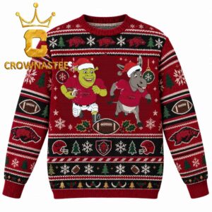 Arkansas Razorbacks Shrek and Donkey Football Christmas Ugly Sweater