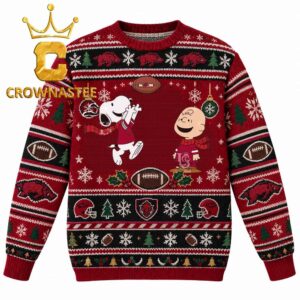 Arkansas Razorbacks Snoopy And Charlie Brown Football Christmas Ugly Sweater