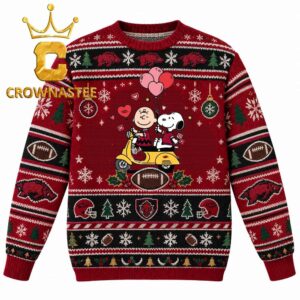 Arkansas Razorbacks Snoopy and Charlie Brown Christmas Ugly Sweater