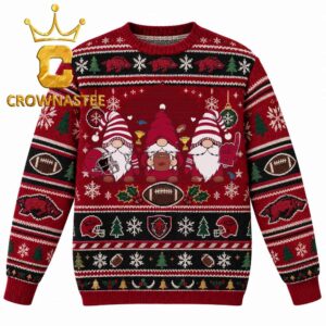 Arkansas Razorbacks Three Gnome NCAA Football Christmas Ugly Sweater