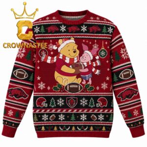 Arkansas Razorbacks Winnie the Pooh And Piglet Football Christmas Ugly Sweater