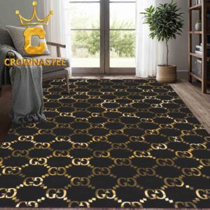Gucci Monogram Luxury Black Gold Pattern Home Decor Area Rug Carpet Doormat