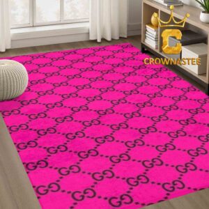 Gucci Monogram Luxury Black Pink Pattern Home Decor Area Rug Carpet Doormat
