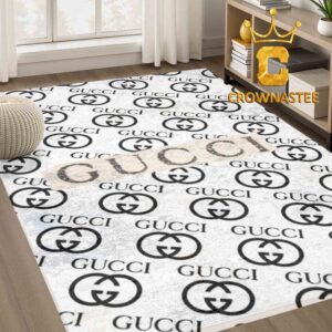 Gucci Monogram Luxury Black White Pattern Area Rug Carpet Doormat