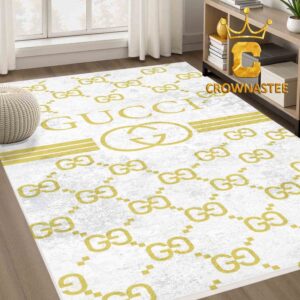 Gucci Monogram Luxury Gold White Pattern Home Decor Area Rug Carpet Doormat