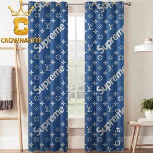 Louis Vuitton Supreme Luxury Monogram Navy Home Decor Window Curtain