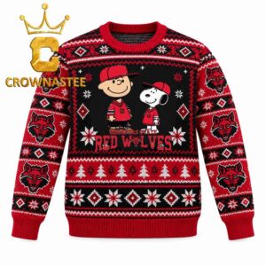 Arkansas State Red Wolves Peanuts Snoopy Football Christmas Ugly Sweater