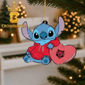 Arkansas State Red Wolves Stitch Hugging Big Heart Christmas Ornament