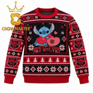 Arkansas State Red Wolves Stitch Hugging Big Heart Christmas Ugly Sweater