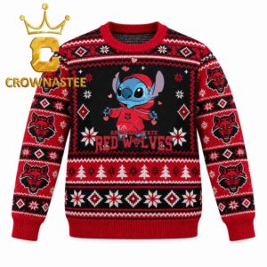 Arkansas State Red Wolves Stitch Valentine Heart Strings Christmas Ugly Sweater