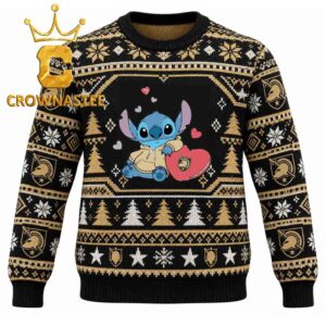 Army Black Knights Stitch Hugging Big Heart Christmas Ugly Sweater