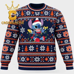 Auburn Tigers Stitch Christmas Lights Christmas Ugly Sweater